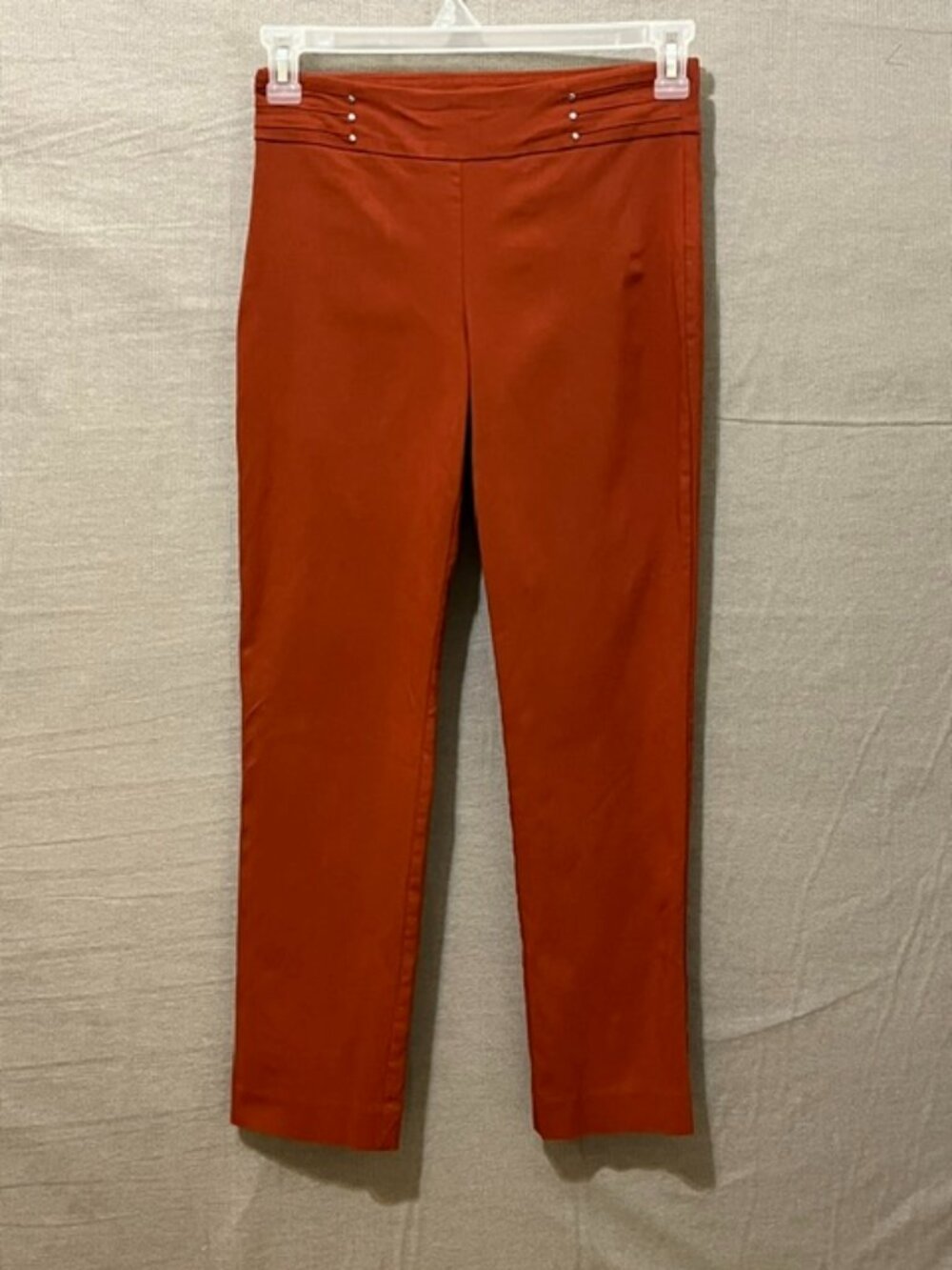 JM Collection Womens Petite Burnt Orange Rust Slim Straight Pull-on Pants Sz PS